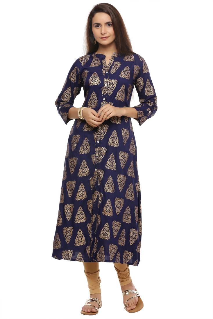 Geroo Jaipur Blue Woven Printed Kurta