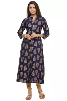 Geroo Jaipur Blue Woven Printed Kurta