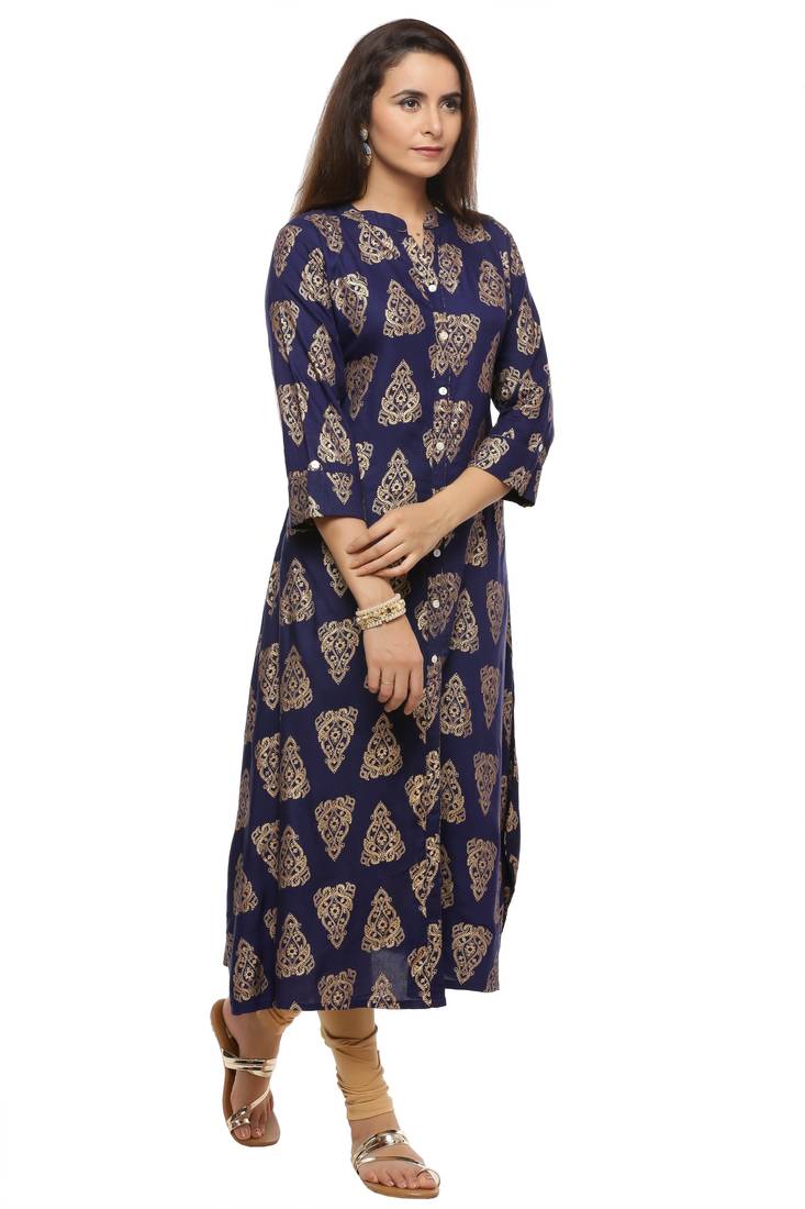 Geroo Jaipur Blue Woven Printed Kurta