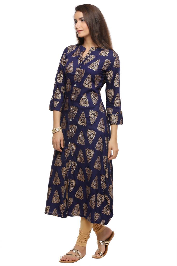 Geroo Jaipur Blue Woven Printed Kurta