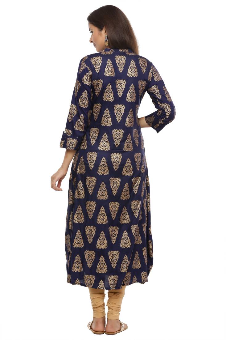 Geroo Jaipur Blue Woven Printed Kurta