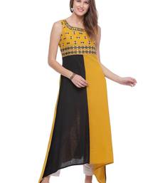   Yellow & Black Hand Embroidered Cotton Kurta