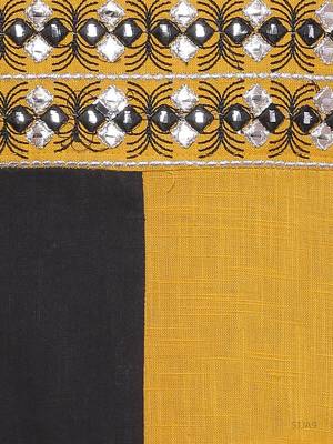   Yellow & Black Hand Embroidered Cotton Kurta 4
