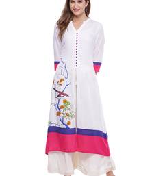   White Printed A Line Rayon Kurta