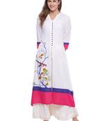 Geroo Jaipur White Printed A-Line Rayon Kurta