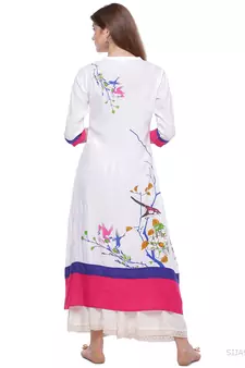   White Printed A Line Rayon Kurta