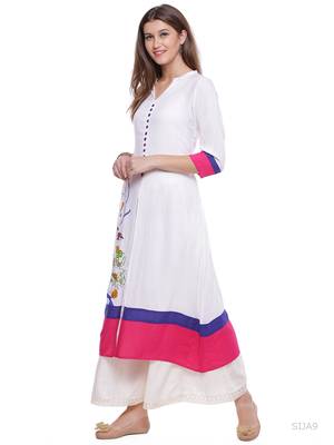   White Printed A Line Rayon Kurta 3