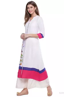   White Printed A Line Rayon Kurta