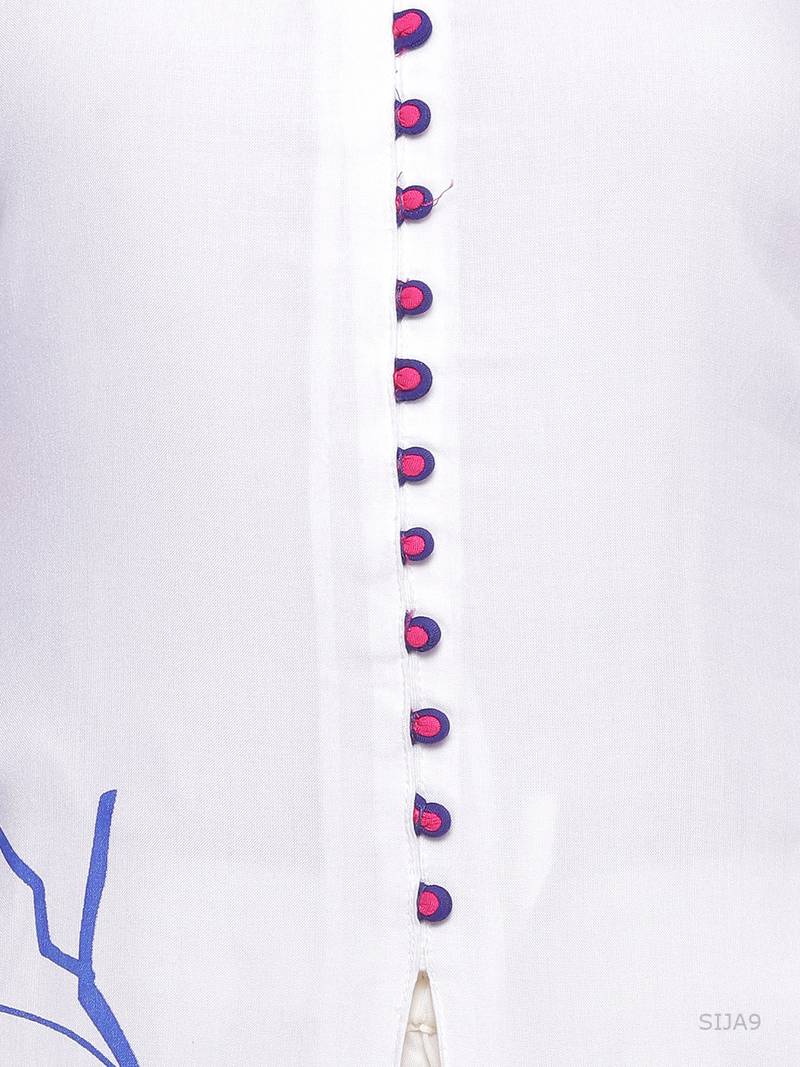 Geroo Jaipur White Printed A-Line Rayon Kurta