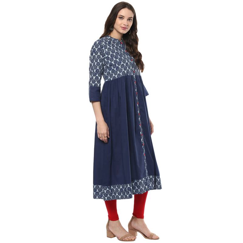 Geroo Jaipur Indigo Hand Block Printed Cotton stitched kurti