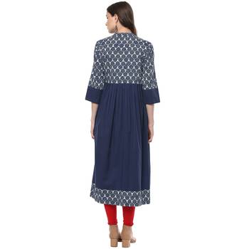   Indigo Hand Block Printed Cotton stitched kurti 3