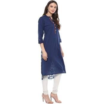   Indigo Hand Block Printed Cotton stitched kurti 4