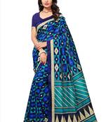 Blue printed bhagalpuri silk saree with blouse