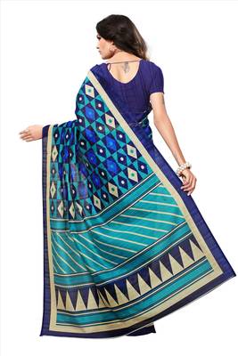 Blue printed bhagalpuri silk saree with blouse 2