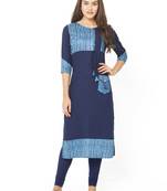 Dark-blue printed cotton kurtis