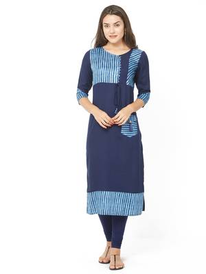 Dark-blue printed cotton kurtis 3