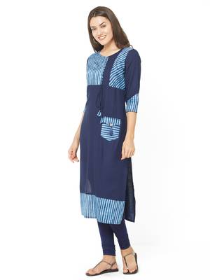 Dark-blue printed cotton kurtis 4