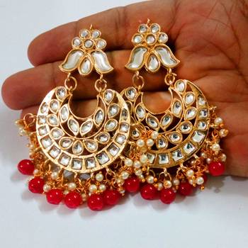 Maroon Color Imitation pearl Kundan Earrings 1