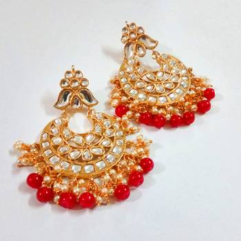 Maroon Color Imitation pearl Kundan Earrings 2