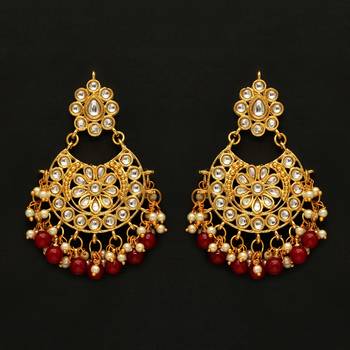 Maroon Color Imitation pearl Kundan Earrings 1