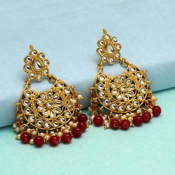 Maroon Color Imitation pearl Kundan Earrings 2