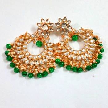 Green Color Imitation Pearl Kundan Earrings 2