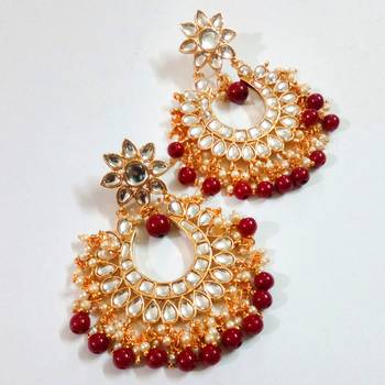 Maroon Color Imitation Pearl Kundan Earrings 2