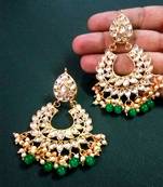 Green Color Imitation pearl Kundan Earrings