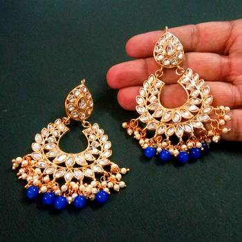 Blue Color Imitation pearl Kundan Earrings 1