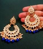 Blue Color Imitation pearl Kundan Earrings