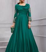 Teal embroidered silk anarkali salwar with dupatta
