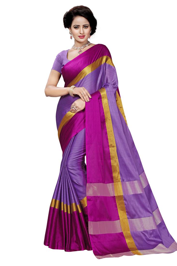 Lavender Woven Cotton Blend Saree With Unstitched Blouse Piece main image 1