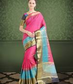 Dark Pink & Blue Color Banarasi Silk Saree With Blouse Piece