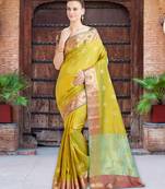 Shaded Green Color Banarasi Silk Saree With Blouse Piece