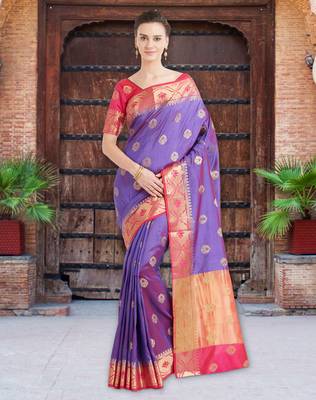 Shaded Purple Color Banarasi Silk Saree With Blouse Piece 1