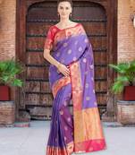 Shaded Purple Color Banarasi Silk Saree With Blouse Piece