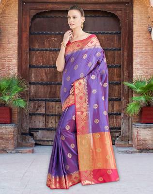 Shaded Purple Color Banarasi Silk Saree With Blouse Piece 2