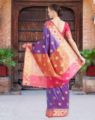 Shaded Purple Color Banarasi Silk Saree With Blouse Piece 3