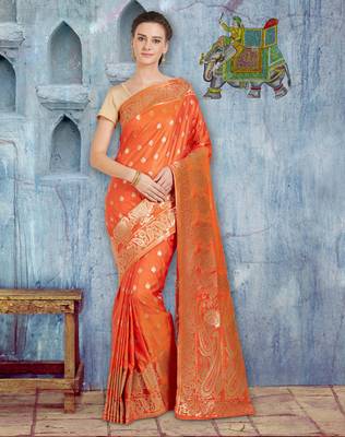 Orange woven art silk saree with blouse 1