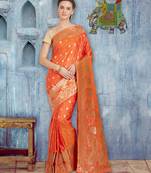 Orange woven art silk saree with blouse