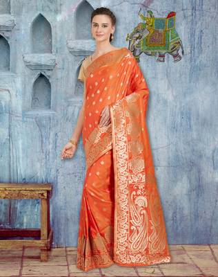 Orange woven art silk saree with blouse 2