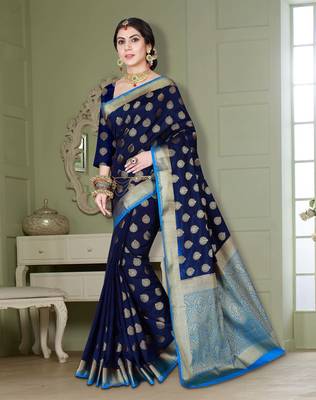 Blue woven banarasi silk saree with blouse 1