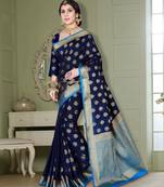 Blue woven banarasi silk saree with blouse