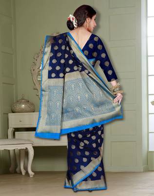 Blue woven banarasi silk saree with blouse 3