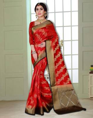 Red woven banarasi saree with blouse 1