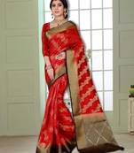 Red woven banarasi saree with blouse
