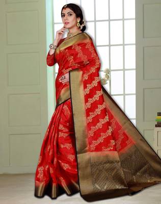 Red woven banarasi saree with blouse 2