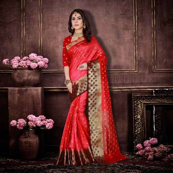 Red woven banarasi saree with blouse 1