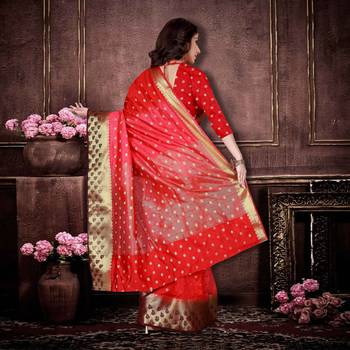 Red woven banarasi saree with blouse 3