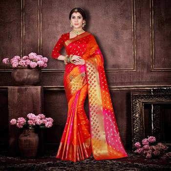 Multicolor woven banarasi saree with blouse 1